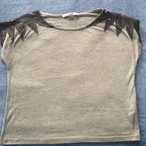 Grey shirt with metallic sequins
