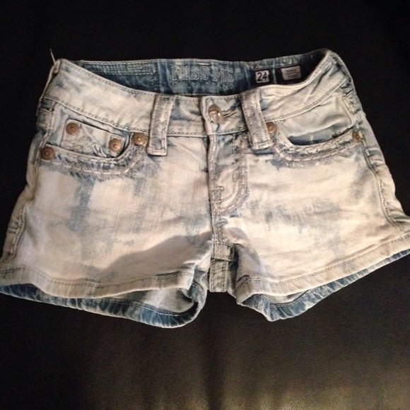 Miss Me brand denim shorts; denim overalls
