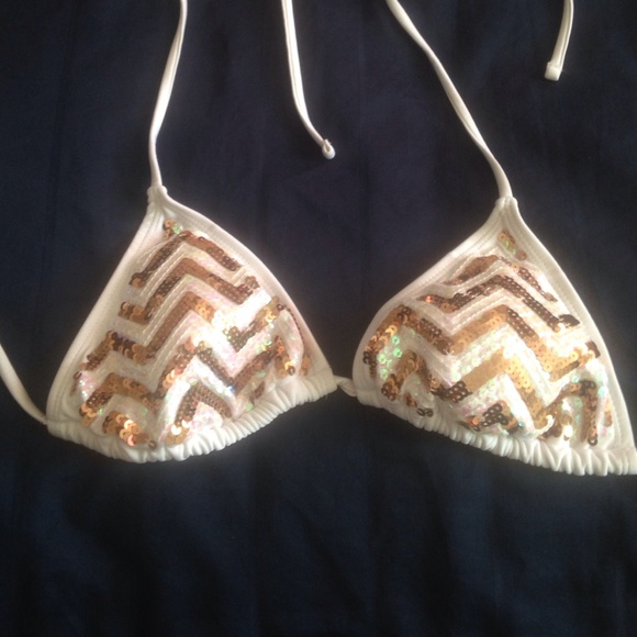White and gold sequins bikini top