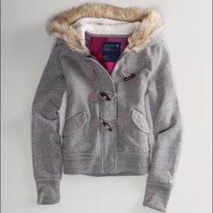 American eagle grey jacket with faux fur on hood