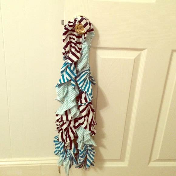 Teal white and navy stripe scarf