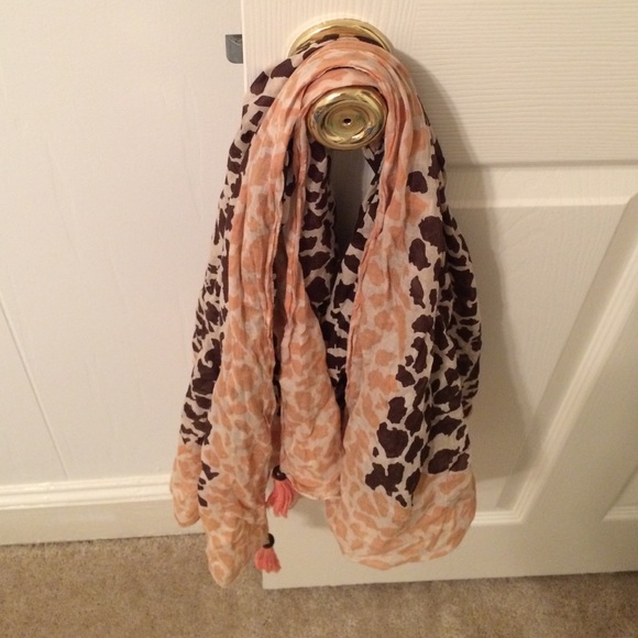 Peach and brown animal print scarf