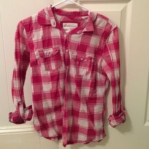 Pink and white checkered button up