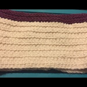Handmade wool infinity scarf in cream and purple