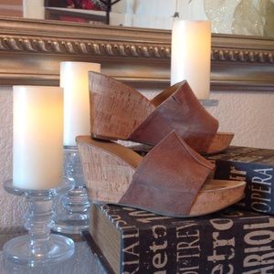 Brown Leather Slip On Wedges