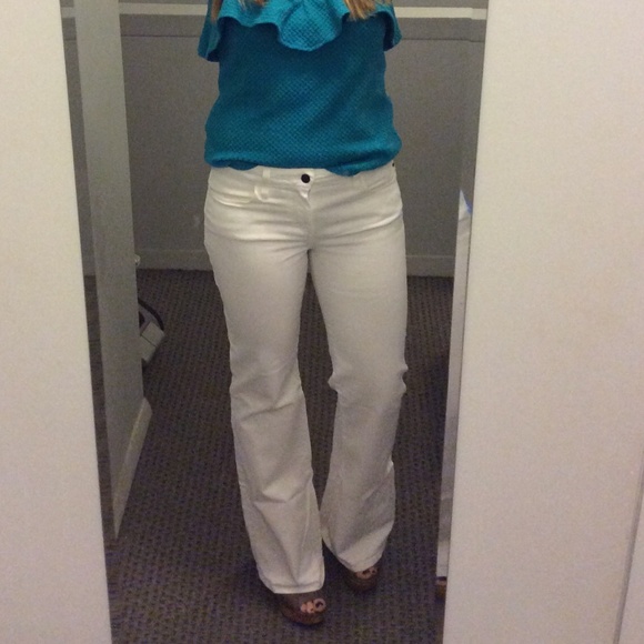 Joe's 'high rise' wide leg white stretch jeans