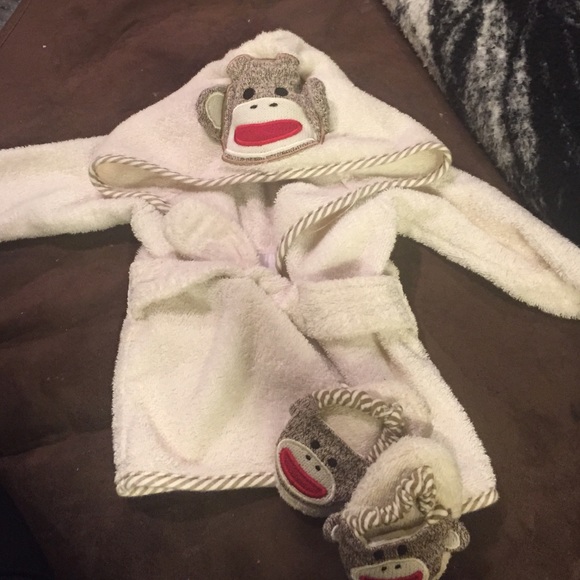 Sock monkey baby robe
