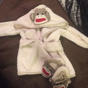 Sock monkey baby robe