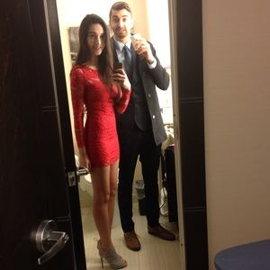 Red Long sleeve Lace Date Bodycon Dress