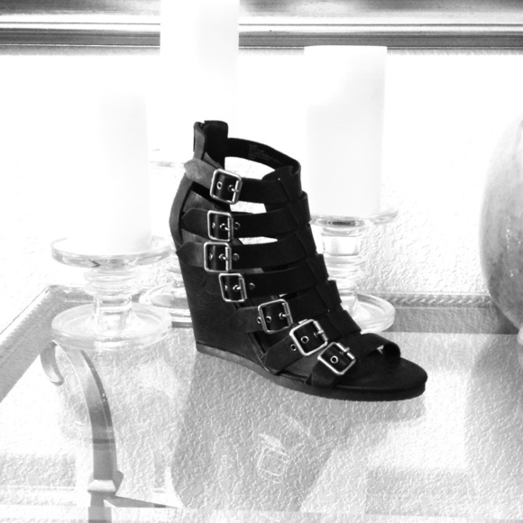 Black and Silver Strappy Wedges