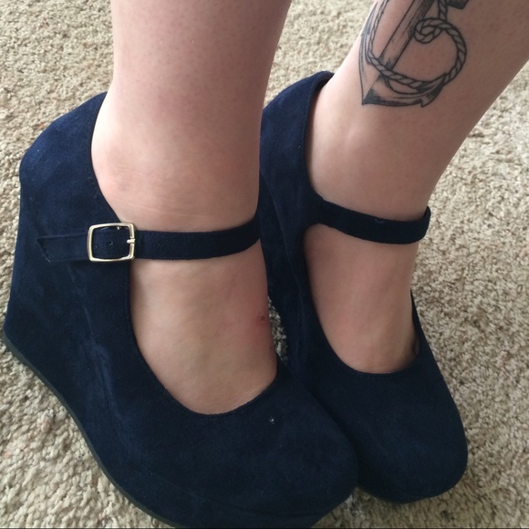 Mary Jane royal blue wedges