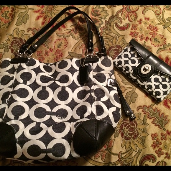 Large Coach Peyton Op Art tote and matching wallet