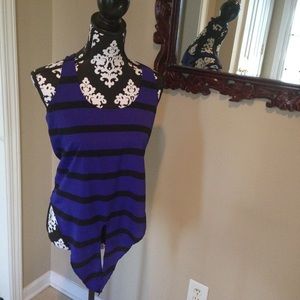 Indigo and Black Striped Tank Top with Tie Bottom