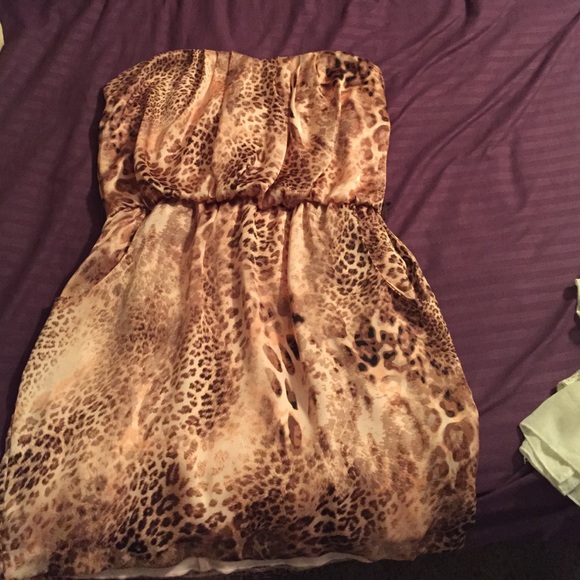 Pink animal print strapless dress