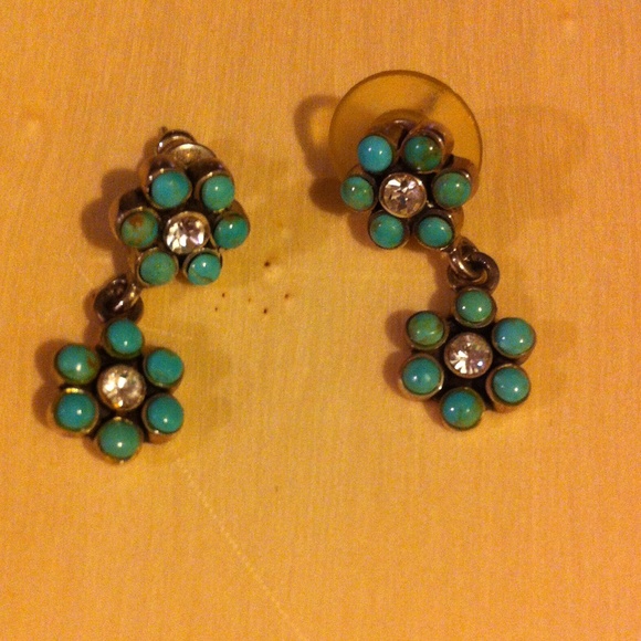 Sterling silver, turquoise and rhinestone earrings