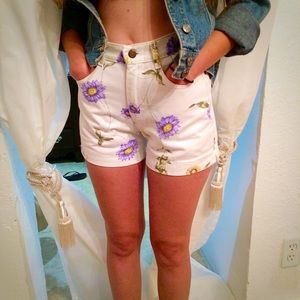 Lee White Floral High Waisted Shorts