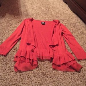 American Eagle Coral Ruffled Cardigan