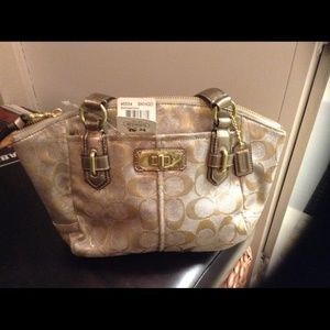Coach small handbag tan and gold
