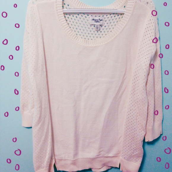 American Eagle Cream Open Knit Back Sweater