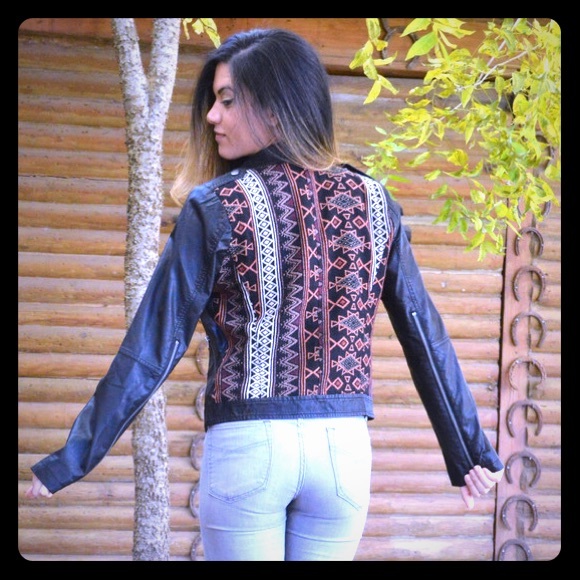 AZTEC PRINTED LEATHER JACKET - Picture 1 of 1