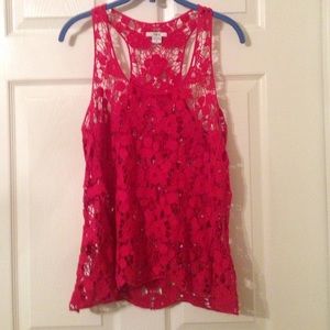 Bar III Coral Lace Tank Top