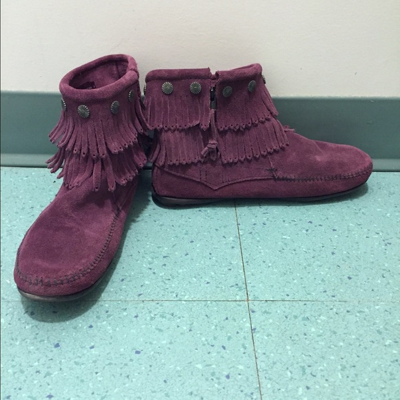 Minnetonka Boots - Minnetonka double fringe ankle boots in purple
