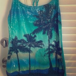 |new| glittery beach scene tank