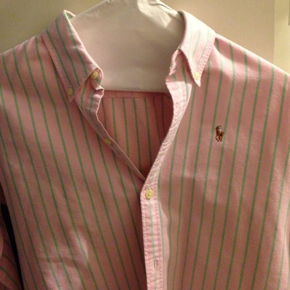 Pink&green striped button down