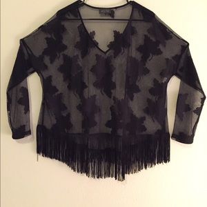 ASTR V-Neck Fringed Sheer Top