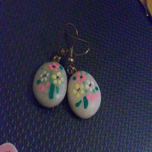 Pair Of Hand Painted Stone Earrings