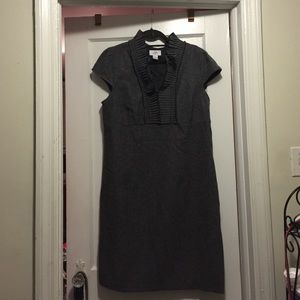 Ann Taylor LOFT Grey Tweed Dress w/ Ruffled Collar