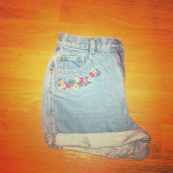 Flower print high waisted jean shorts