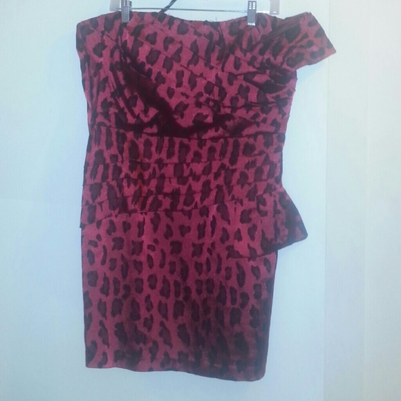 Red cheetah Print Strapless Dress