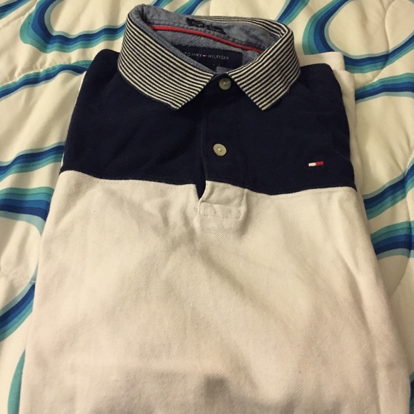 Mens Nave blue stripe and white  polo