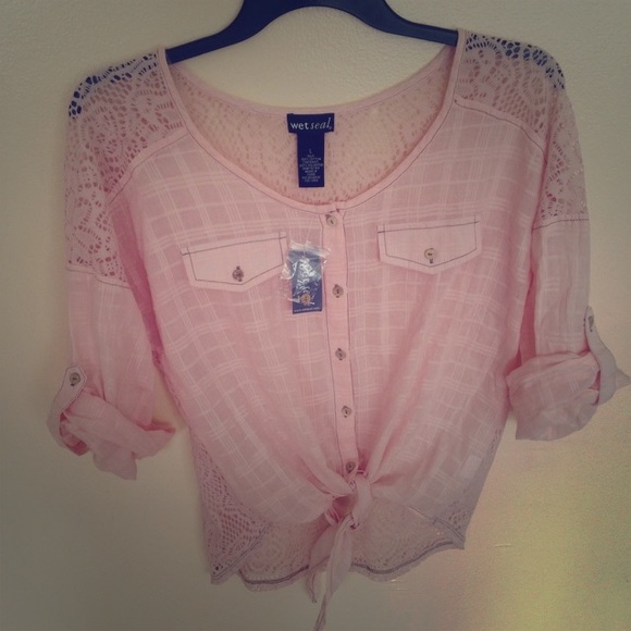 Light pink tie up button Blouse
