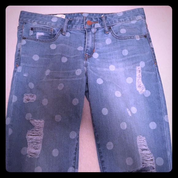 Light wash, polka dotted Gap jeans.