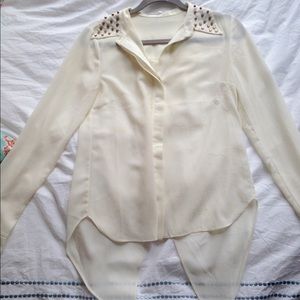 White long sleeve studded collared going out shirt