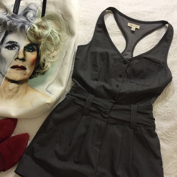 silence + noise Pants - 💋Charcoal gray tank romper