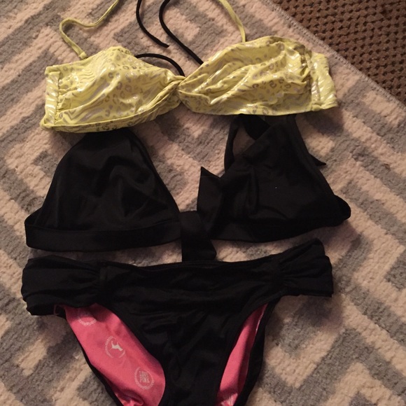 VS Black bikini and neon leopard print top piece