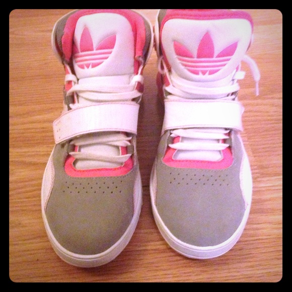 Adidas Shoes - Women's white pink & grey Adidas high tops