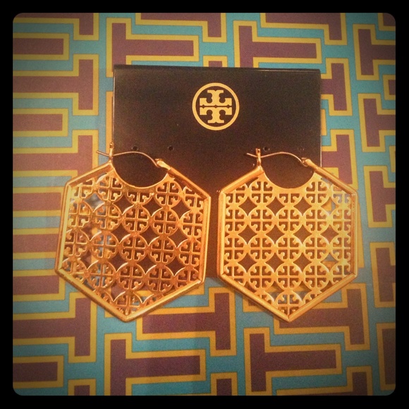 Tory Burch Perforated Logo Hoop Earrings, Gold