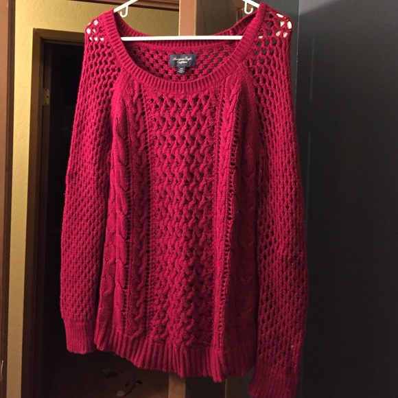 Deep Red American Eagle Cable Knit Sweater