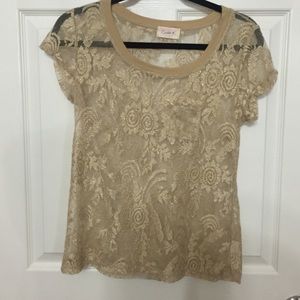 New Crystal K mesh gold/neutral see through top