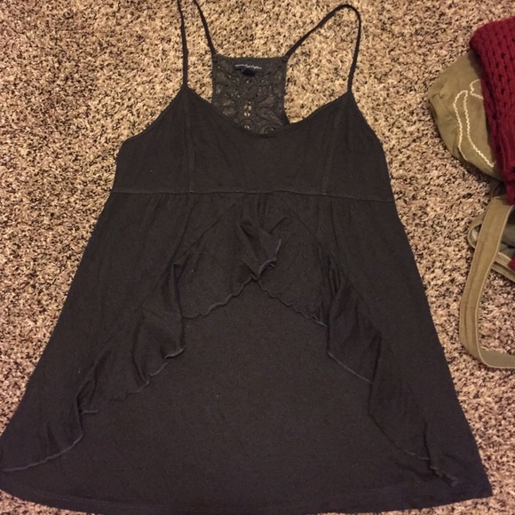 Soft Dark Grey AEO Tank Top with Crochet Back