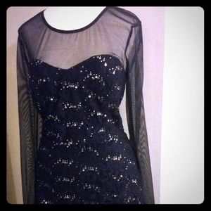 Navy Blue Lace & Sequin Dress