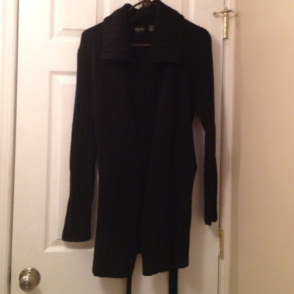 Brand new black sweater coat with belt