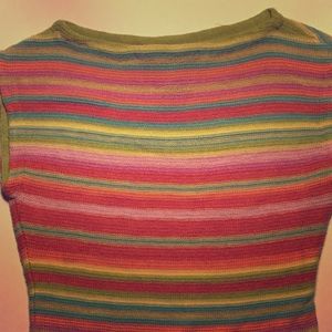 FREE SHIPPING-Woven multicolored striped top