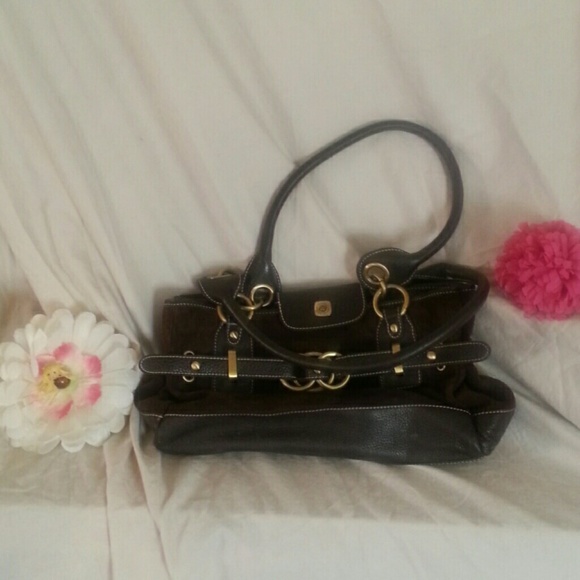 Brown suede and leather purse - Picture 1 of 4