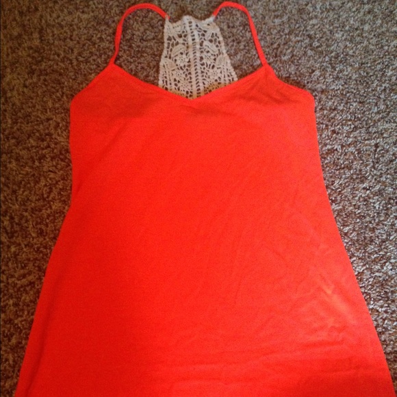 ❤️SOLD❤️ Orange tank top with crochet upper back