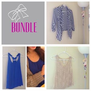 Blue top and stripes blazer